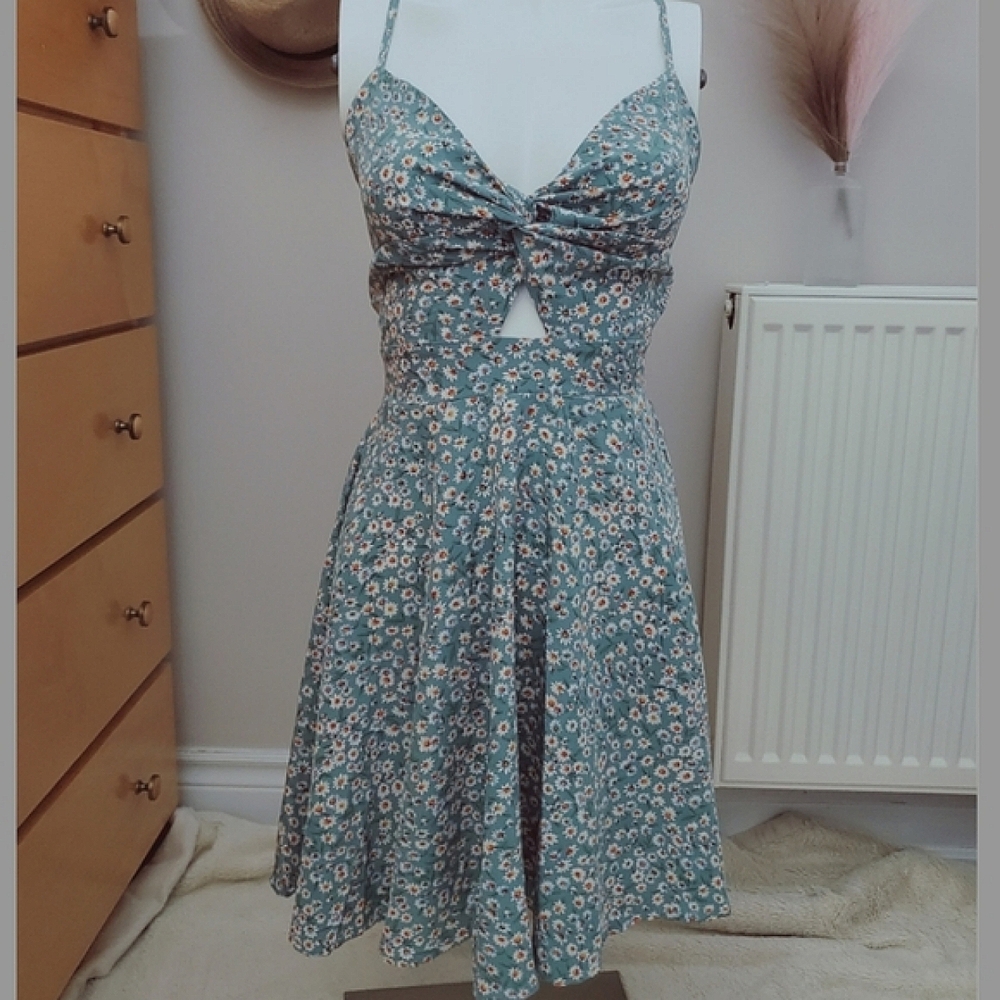 Floral Tie Back Peekaboo Fit and Flare Dress-